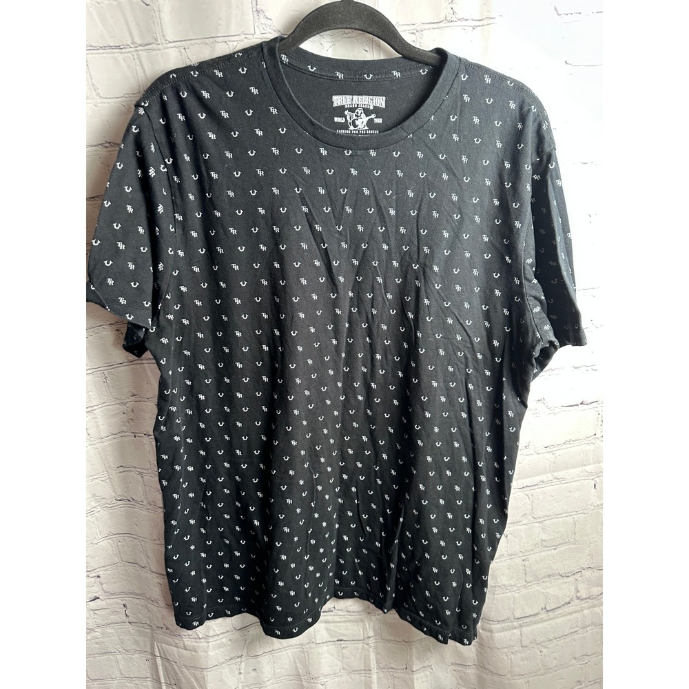 True Religion Graphic‎ Print T-Shirt All Over Logo Black XL/TG
